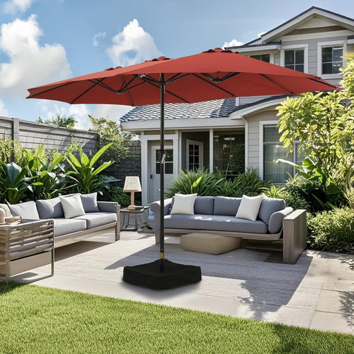 15Ft Large Patio Umbrella, Double Sided Extra Large Umbrella with Base, Rectangular Patio Umbrella Double-Sided Umbrella for Yard Lawn Garden, Red