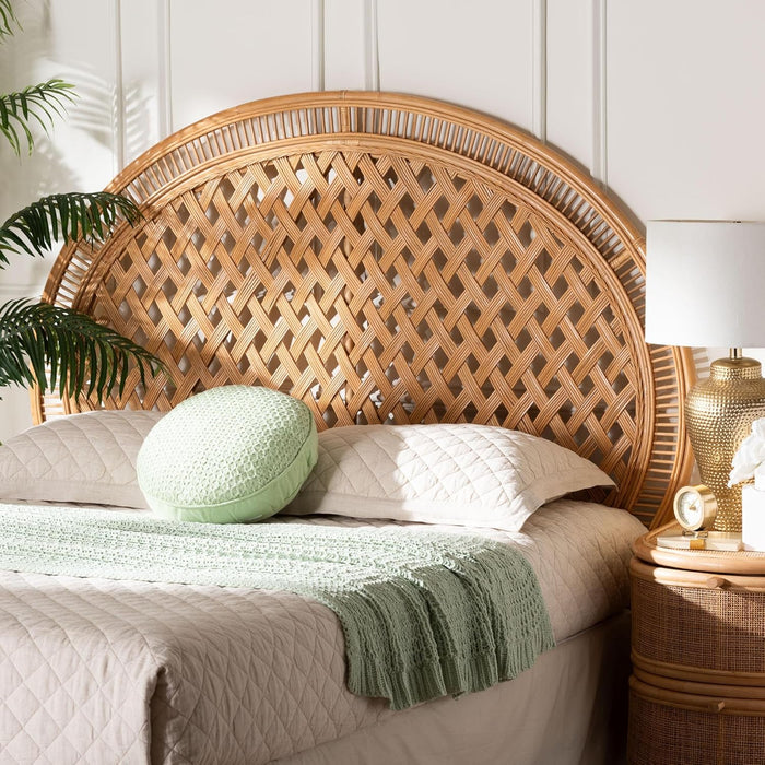 Isabel Rattan Headboard - Handwoven Wicker Headboard Panel with Diamond Weave Pattern, Light Honey, Lightweight Coastal Bedroom Décor, Queen Size