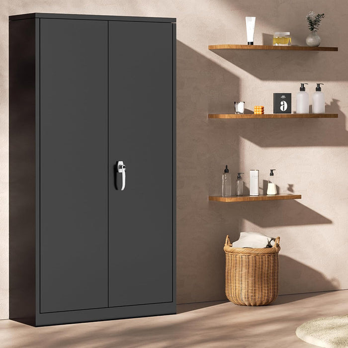 Locking Metal Storage Cabinet 72InchTallBlackFinish