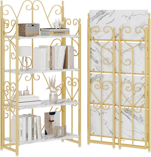 White Gold Industrial SpaceSaving Bookshelf 4 Tier