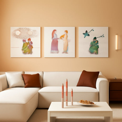 3 Pieces Unframed Wall Decor Painting Christmas Gift Modern Bohemian Artistic Wall Art for Living Room Bedroom Art Studio Colorful Gradient Sky Lovers Christmas Wall Decor 16 * 16 Inch