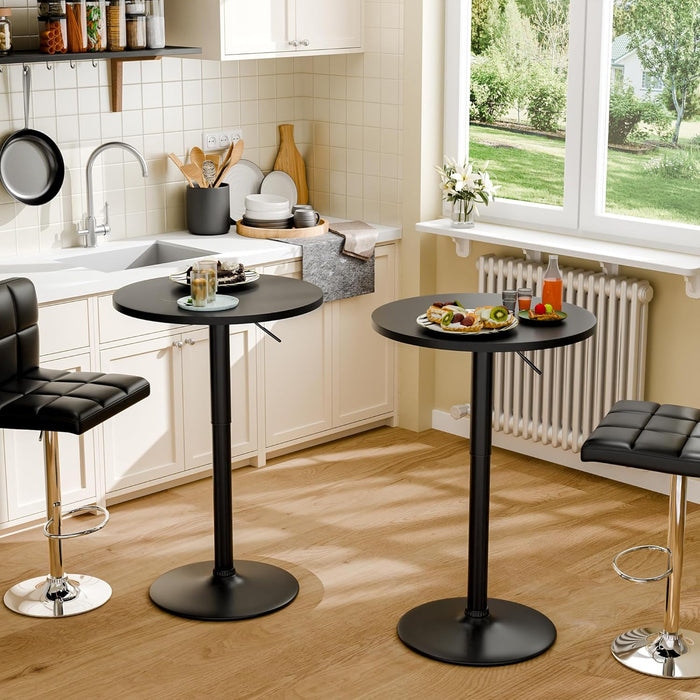Bistro Pub Table Height Adjustable round 23.6 Inch Bar Table, 360°Swivel Cocktail Table for Dining Room, Party, Café (1, Black)