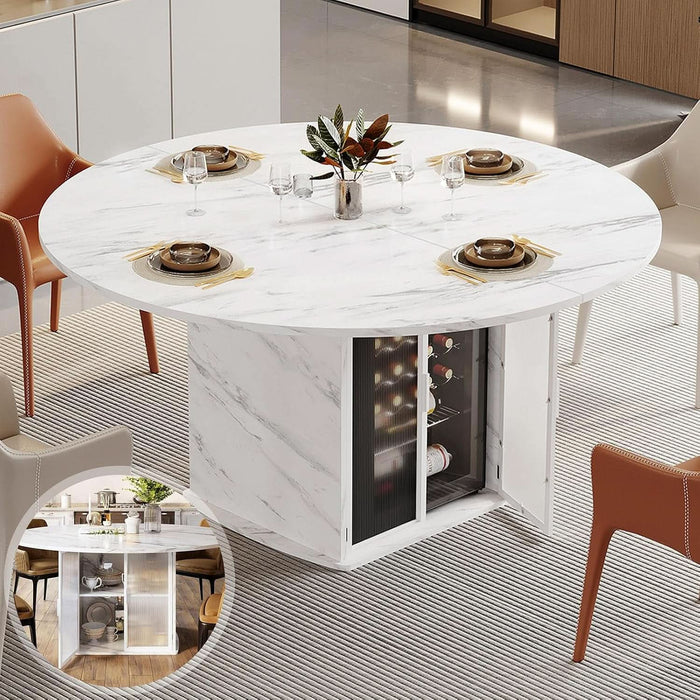 47" White Faux Marble round Dining Table with Storage for Dining Room