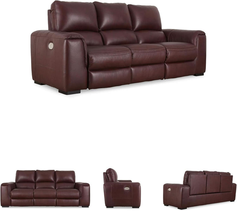 Alessandro Contemporary Leather Power Reclining Sofa with Adjustable Headrest, Red