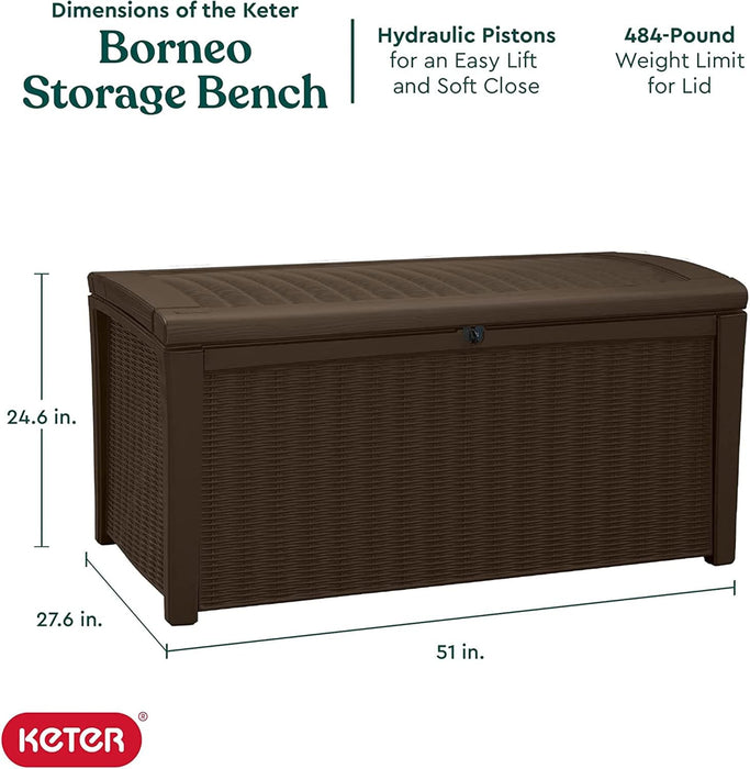 Outdoor Storage Deck Box, for Patio, Backyard & Garden, Borneo, 110 Gallon, Brown - Lockable, Organizing, and Waterproof Plastic Container Bench