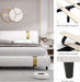 Modern Faux Leather Upholstered Platform Bed Frame with Golden Iron Metal Decor, Adjustable Curved Headboard, Wooden Slats Support, No Box Spring Needed, Queen Size, White