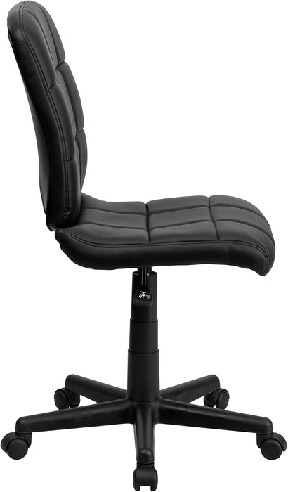 Clayton Mid-Back Tufted Vinyl Upholstered Swivel Desk Chair with Padded Seat, Modern Adjustable Height Padded Office Chair, Black