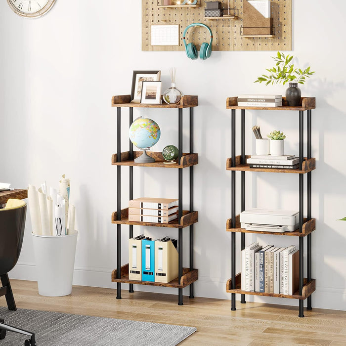 Vintage Rustic Four Tier Wooden Bookshelf SturdyFrame