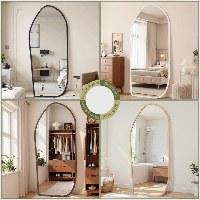 Full Length Mirror, Oversized Floor Mirror with Solid Wood Frame, Large Standing Mirror for Bedroom Living Room, Wood Art Style, Light Walnut, 74" L X 32" W