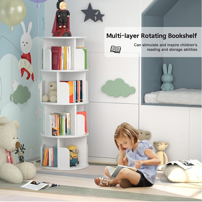 Rotating Corner Bookshelf 360 Degree White Storage
