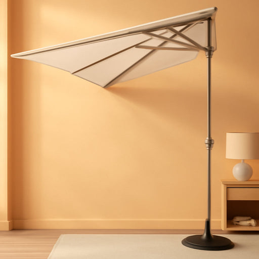 7.5’ by 4’ Half Rectangular Outdoor Patio Umbrella with Base Included, Perfect for Balcony, Garden, Deck