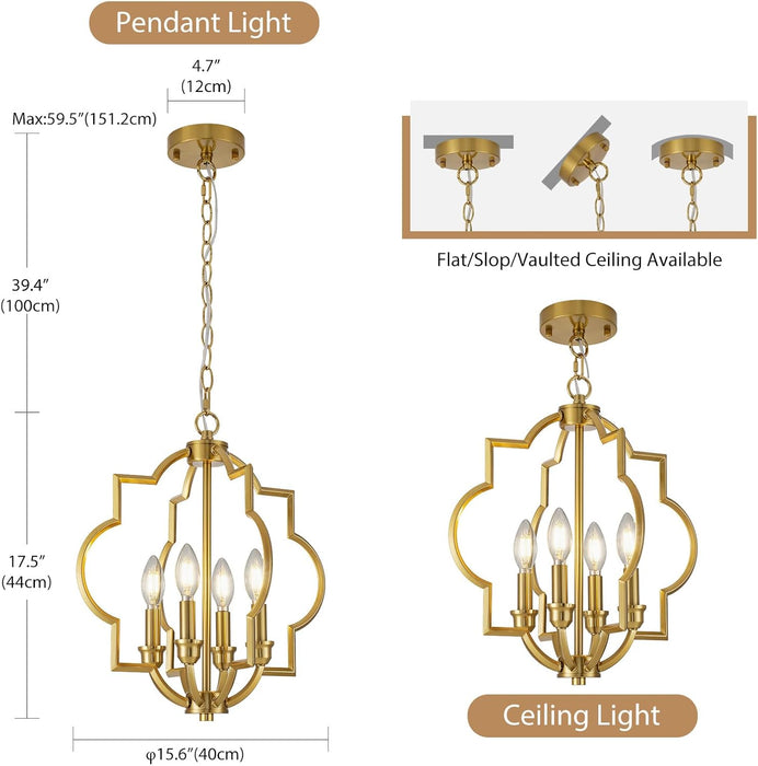 Brushed Gold 4-Light Geometric Dining Pendant Chandelier