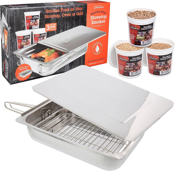 Original Stovetop Smoker - Smoker Box Gift Set W/Oak, Apple, Hickory Wood Chips & Recipes- Indoor Outdoor Use on Any Heat for Smoking Meats, Veggies & Seafood - Grilling Gift for Father'S Day