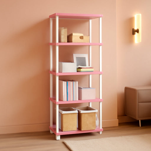 Pink White Five Tier PremiumDurableWoodenBookshelf HomeOffice