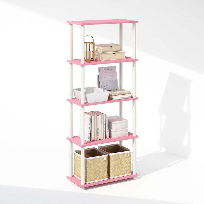 Pink White Five Tier PremiumDurableWoodenBookshelf HomeOffice