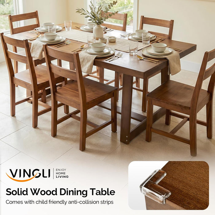 Solid Pine Farmhouse Dining Table WalnutFinish 48Inch