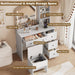 App & Button Controlled RGB Vanity with Arc Mirror, Small Makeup Vanity Table Set with Drawers & Chair, 3 Lighting Modes & Adjustable Brightness with Power Outlet, Vanity for Women Girls Bedroom