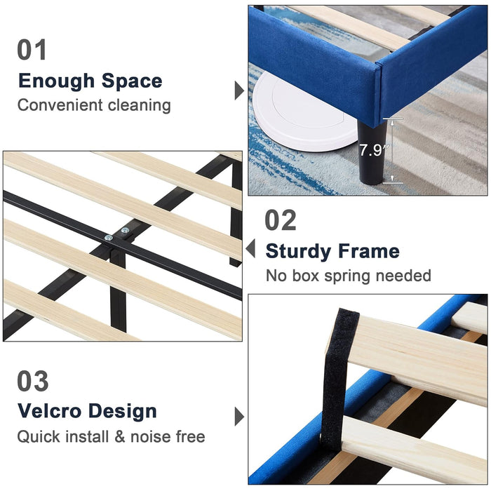 Full Upholstered Platform Bed Frame with Tufted Adjustable Headboard/Mattress Foundation/Wood Slat Support,Easy Assembly,Navy Blue