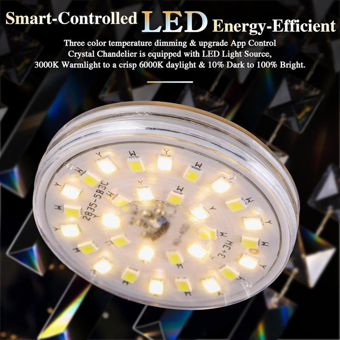 24in Crystal Chandelier Flush Mount Remote Control