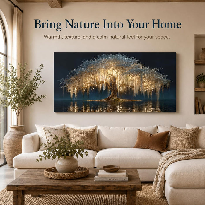 Large Tree of Life Canvas Wall Art Abstract Black and Gold Tree of Life Picture Wall Decor Nordic Gold White Flowers Poster Print Artwork for Living Room Bedroom Office Hallway Home Decoration