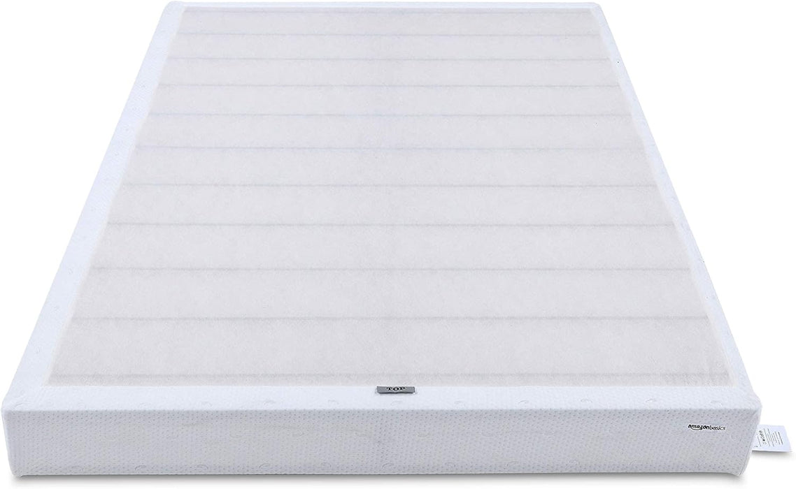 Smart Box Spring Bed Base, 5-Inch Height Mattress Foundation, Tool-Free Easy Assembly, Full, 74"L X 53"W X 5"H, White