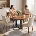 Extendable round Dining Table Wood Circle to Oval Kitchen Table for 4 to 6 People with Black Cross Metal Legs Modern Rustic Walnut Dinner Table Space Saving Furniture