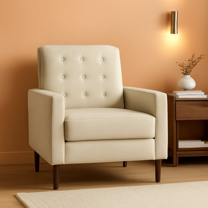 Fabric Recliner Chair Mid-Century Modern Recliner Adjustable Single Recliner Sofa with Thicker Seat Cushion Tufted Upholstered Sofa with Pocket Spring for Living Room Bedroom Beige