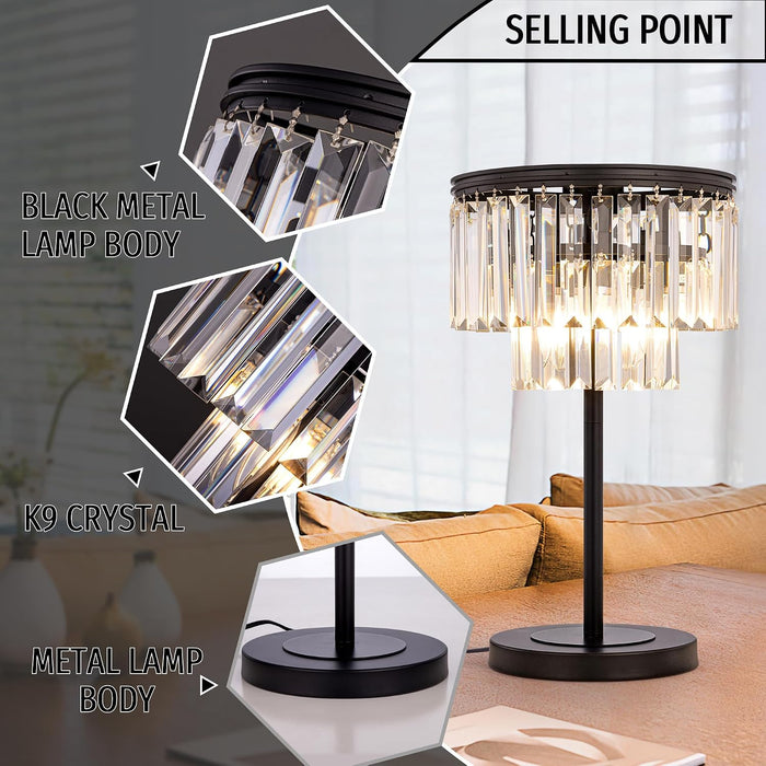 3 Lights Crystal Table Lamp, Bedside Lamp for Bedroom