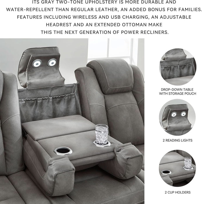 Next-Gen Durapella Modern Faux Leather Power Reclining Sofa with Adjustable Headrest, Gray