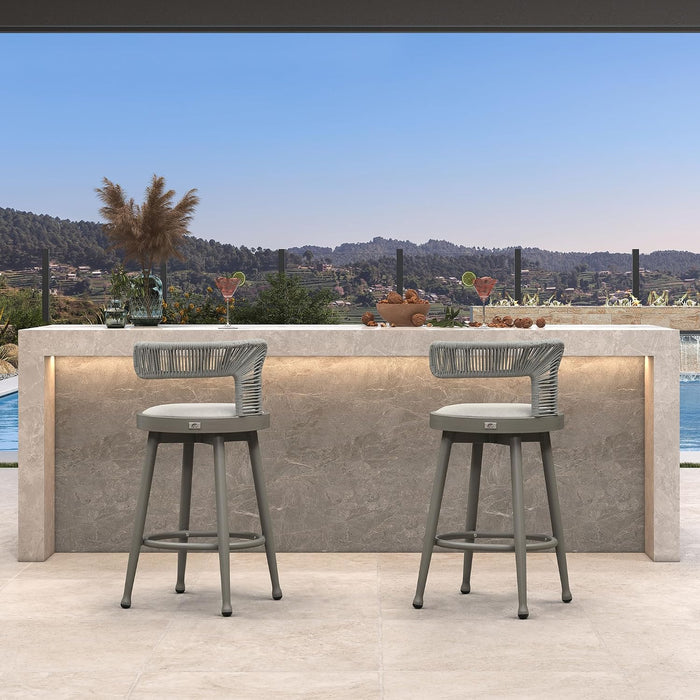 Outdoor Swivel Counter Stools Set of 2 with Back Light Grey