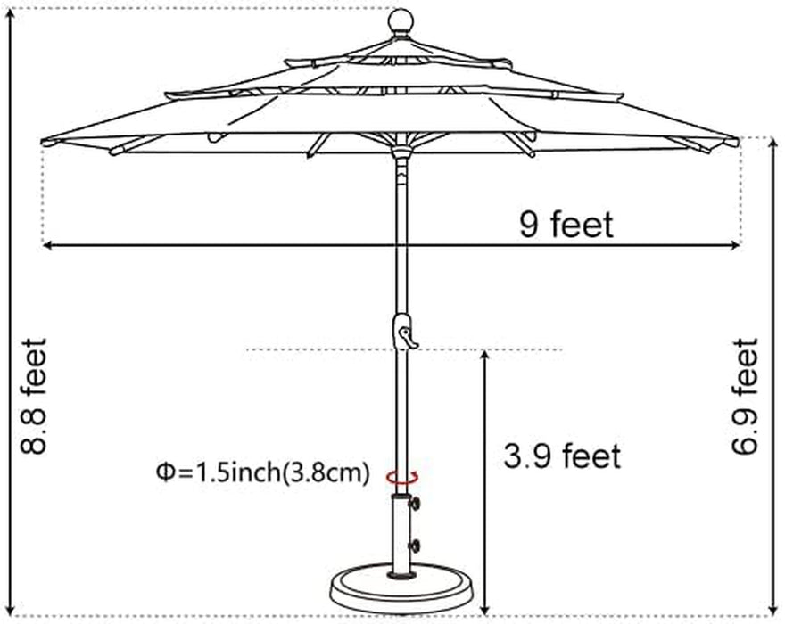 USA 10-Year-Non-Fading 9Ft 3-Tier Market Patio Umbrella, Commercial Table Umbrella with 80 Solar LED Lights, Crank Open, Windproof & UPF 50+ UV Protection for Garden, Deck, Pool, Backyard, Heather Beige