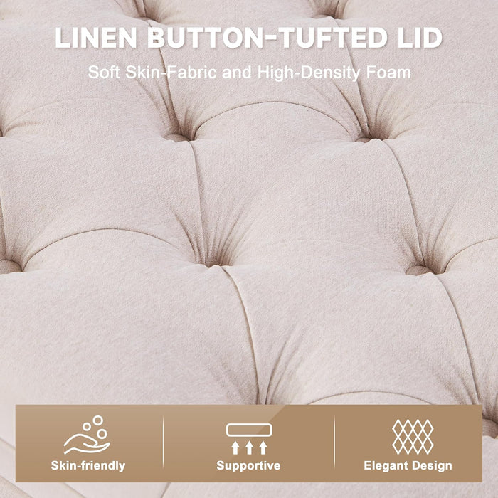 50" Storage Ottoman Bench, Tufted Ottoman with Storage for Living Room, Large End of Bed Ottomans, Modern Entryway Benchs, Window & Bedroom Benches for Foot of Bed (Beige)