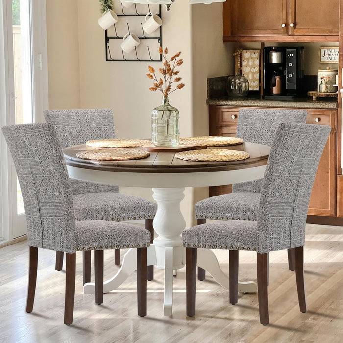 Upholstered Parsons Dining Chairs Set of 4, Fabric Dining Room Kitchen Side Chair with Nailhead Trim and Wood Legs - Boho