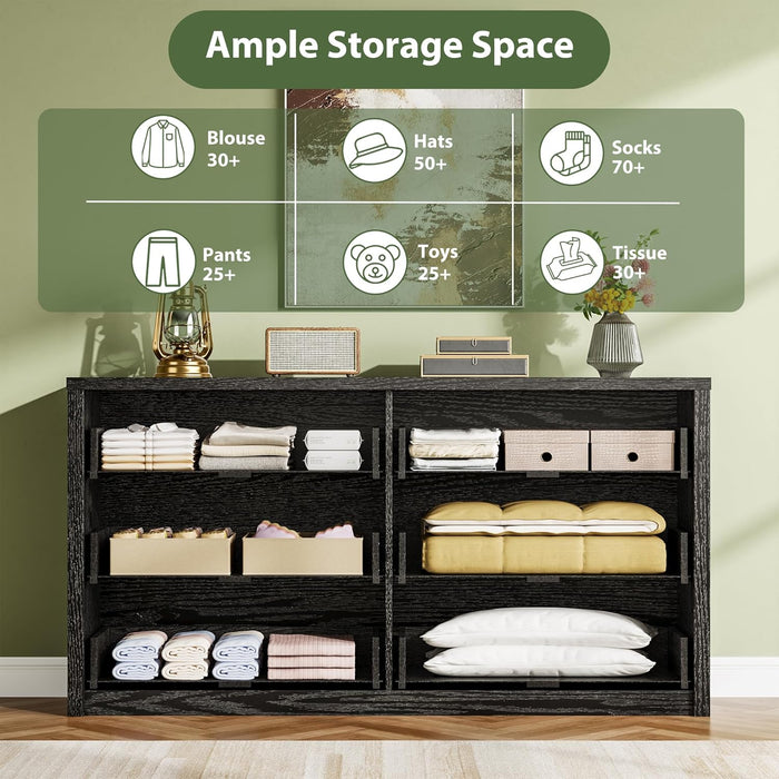 6 Drawer Dresser for Bedroom, Wood Chest of Drawers Handle Free
