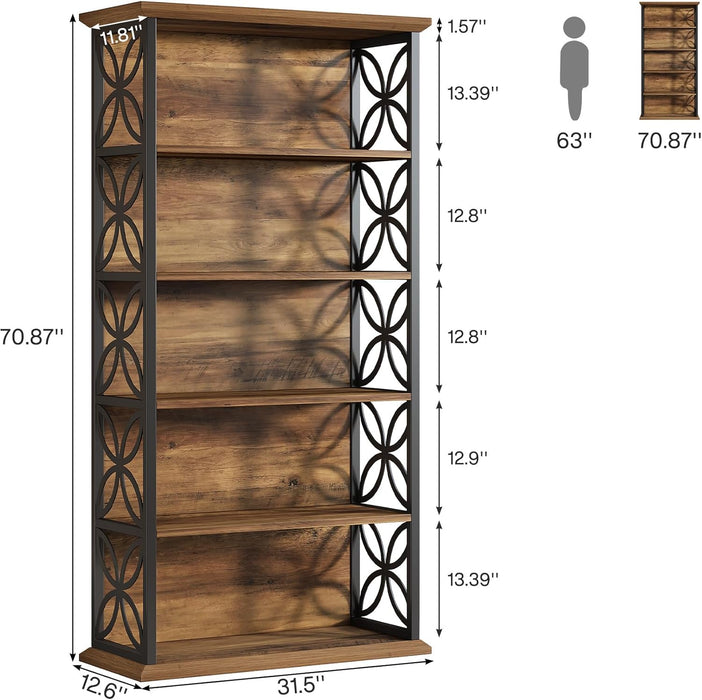 71 Inch Industrial Metal Bookshelf Freestanding Unit