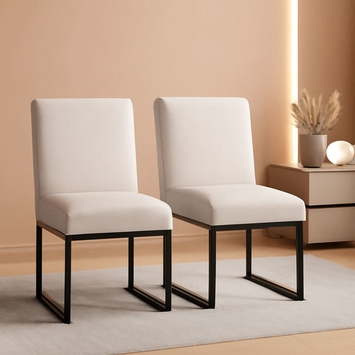 Kitchen & Dining Room Chairs Set of 2, Linen Fabric Mid Century Modern Dining Chairs, Upholstered Dining Chairs with Black Finish Metal Frame, Cream, 2 PC