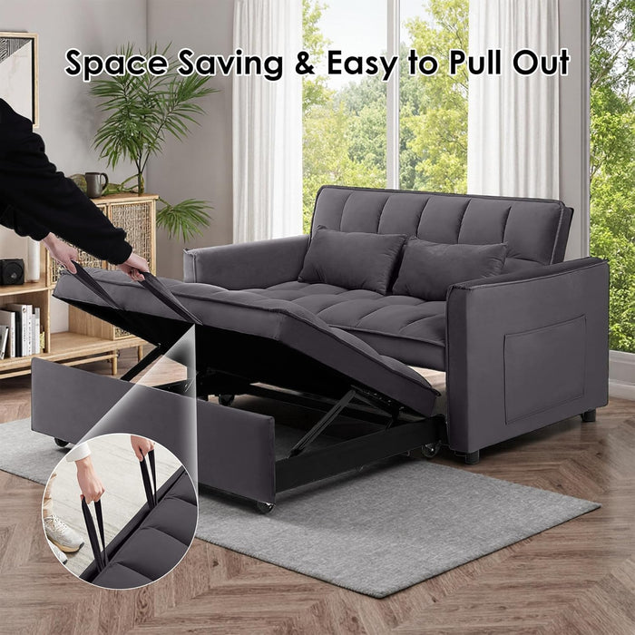 Dark Grey Convertible Sleeper Sofa Adjustable Backrest