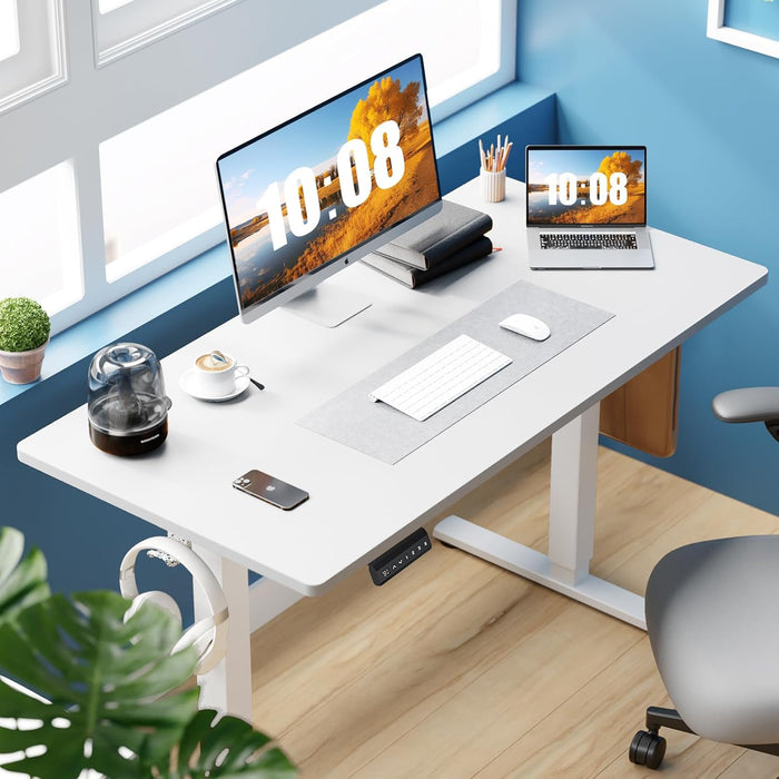 Electric Standing Desk Adjustable Height, 40X24 Inch Sit Stand up Home Office Desks Computer Workstation PC Work Table with 3 Memory Preset Splice Wood Board Metal Frame, White