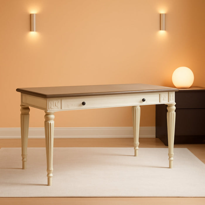 Realyn Farmhouse 60" Home Office Desk with USB Charging, Chipped White