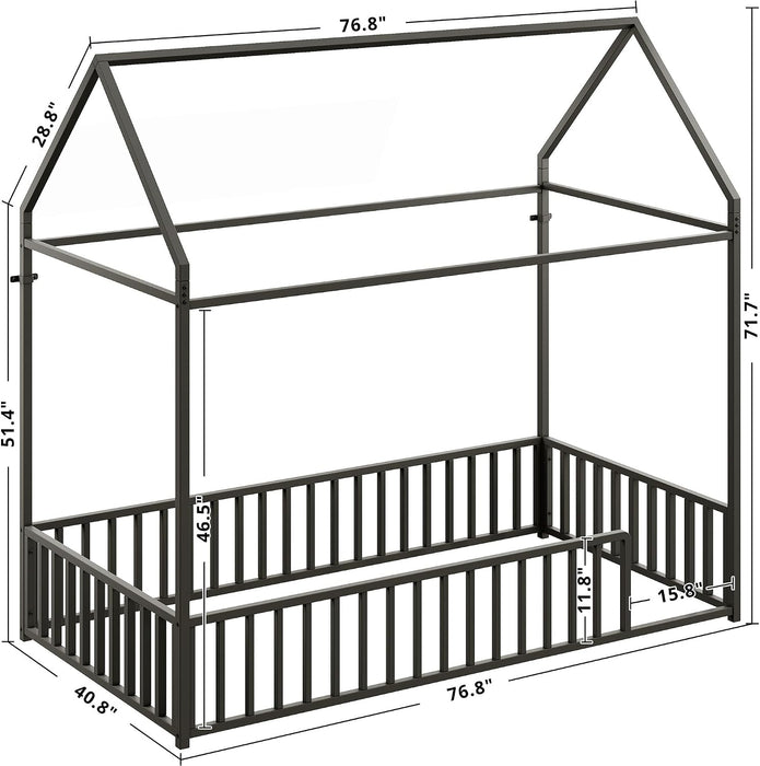 Twin Floor Platform Bedframe With Overhead Guardrails