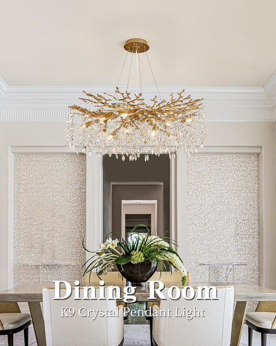Modern Tree Branch Crystal Chandelier Luxury Gold Crystal Pendant Lighting 40" Contemporary 14-Light Chandeliers for Dining Room Kitchen Bedroom Living Room
