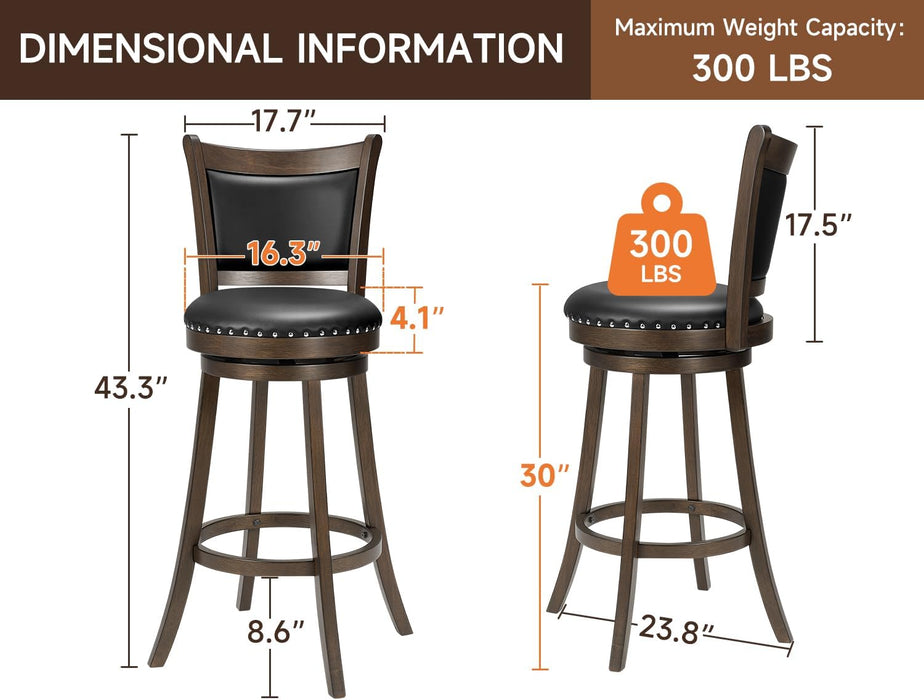 30 Inch Swivel Bar Height Barstools Set of 4, Black Stool Chairs