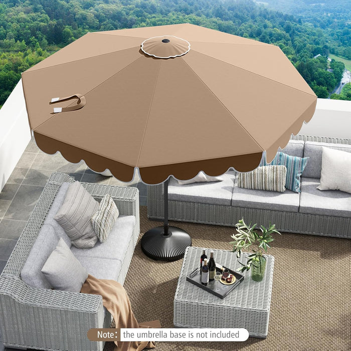 10 FT Patio Umbrella, 2-Tiers Scalloped Outdoor Table Market Umbrella with Tilt Adjustment, Crank, 8 Sturdy Ribs for Pool, Deck, Backyard (Coffee)
