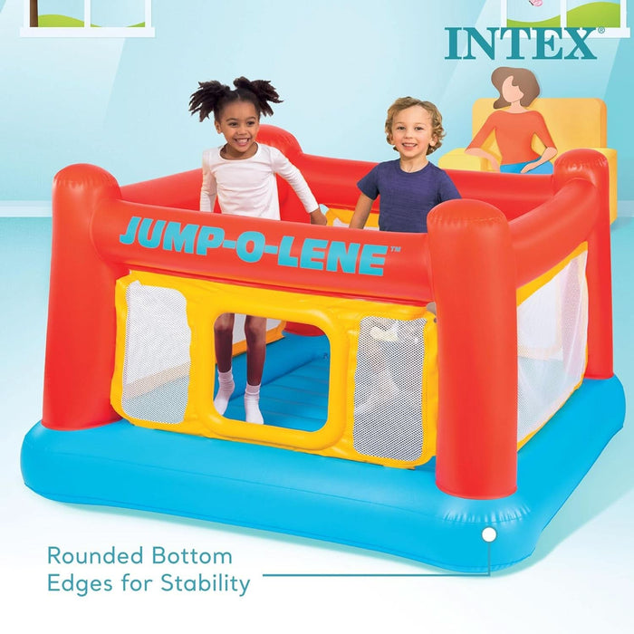 Inflatable Jump-O-Lene Trampoline Bounce House with Crawl-Thru Door & Net - Indoor & Outdoor Backyard Blow-Up Bouncy Playhouse for Kids Ages 3-6