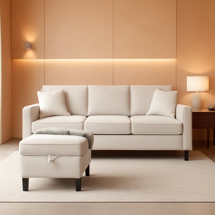 SeventyEightInch BeigeLinen Sectional Sofa Storage