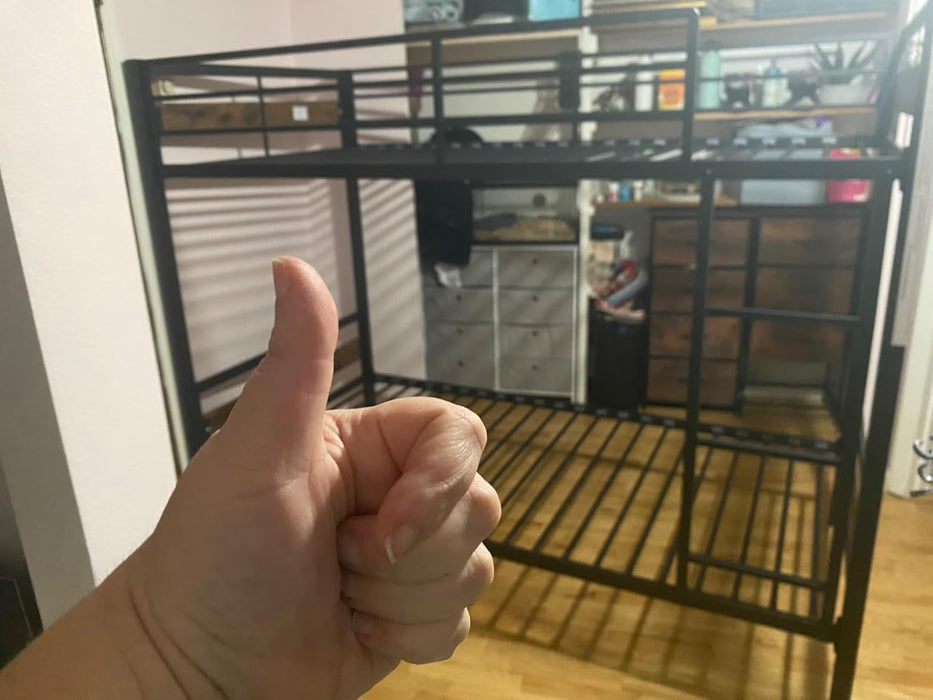 Bunk Bed Twin over Twin, Heavy Duty Metal Bed with Ladder and Full-Length Guardrail, Under-Bed Storage Space, No Box Spring Needed, Noise Free, Black