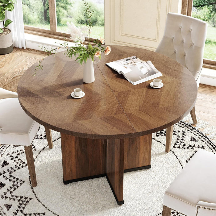 39-Inch round Dining Table for 4, Rustic Kitchen Table with X-Shaped Stable Pedestal, Farmhouse Dinner Table for Dining Room, Living Room, Dark Brown