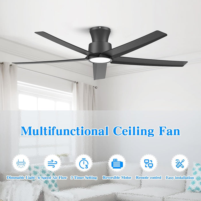 52 Inch Ceiling Fans with Lights, Large Air Volume Ceiling Fans with Reversible Quiet DC Motor and Remote 2 Pack（Black）