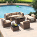8 Piece Patio Furniture Set with 44” Fire Pit Table Wicker Rattan Outdoor Sectional Sofa Set with Coffee Table and Thickened Cushions, Beige (Waterproof Cover Included)