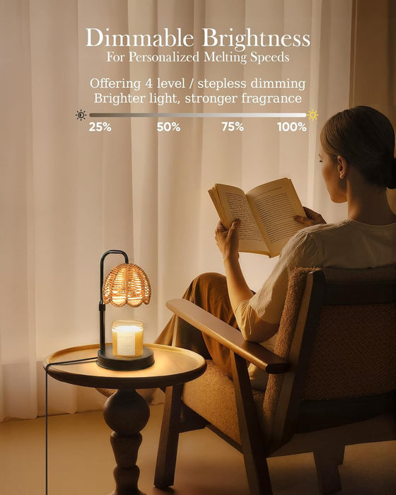 Candle Warmer Lamp with Timer Dimmable, Boho Electric Candle Warmer Lamp, Wax Warmer Lamp for Birthday Gifts for Women Mom, House Warming Christmas Gifts New Home Decor - Sleek Metal Base